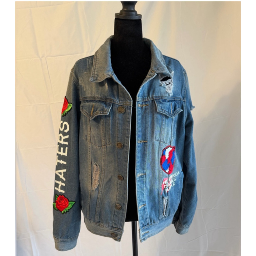 M.Society classic blue denim jacket with distressed details